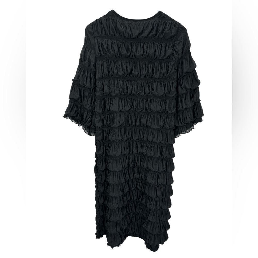 Boutique Dressy Modest Classy Cascade Ruffle Midi Dress Black - Picture 5 of 10